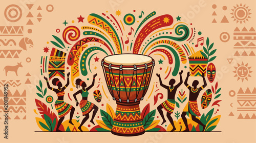 Vibrant Africa Day celebration with energetic dancers and traditional drum music a festive cultural event