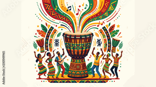Celebrating Africa Day A Dynamic Visual Journey of Rhythmic Drums, Joyful Dance, and Rich Cultural Expression Through Vibrant Illustration