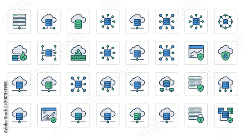 Vector Icons Cloud Computing and Data Storage Technology Icons Set. EPS Editable. Vector Illustrations.
