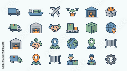 Vector Icons Logistics and Delivery Icons Set Vector Illustration. EPS Editable. Vector Illustrations.