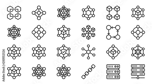 Vector Icons Set of blockchain technology and network connection line icons. EPS Editable. Vector Illustrations.