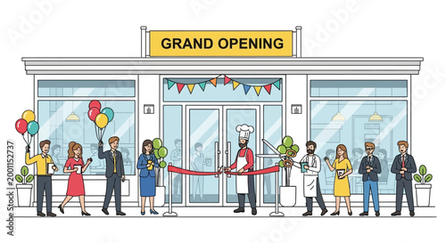 People standing outside new business store.