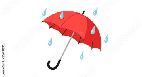 Red umbrella in the rain storm.