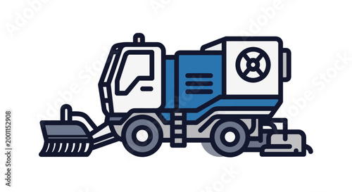 Street Sweeper Machine Cleaning Road.