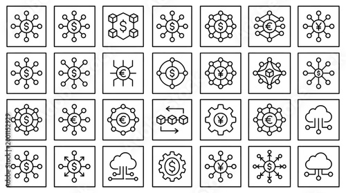 Vector Icons Set of fintech and cryptocurrency line icons for financial technology. EPS Editable. Vector Illustrations.