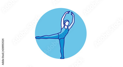 Minimalist blue ballet dancer icon in a circle
