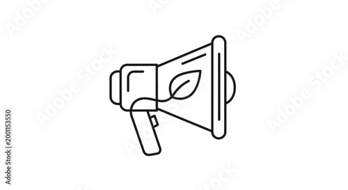 Eco megaphone line icon representing environmental activism and green communication.