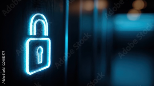 Digital Fortress: Illuminated padlock emblem glows with a soft, ethereal light, symbolizing digital security and data protection.