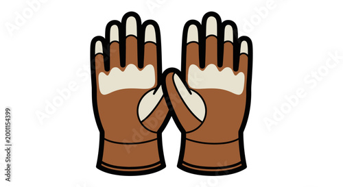 Brown leather work gloves flat vector illustration on white