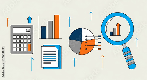 Business financial analysis infographic elements with magnifying glass infographic business analysis magnifying calculator document marketing accounting planning strategy investment