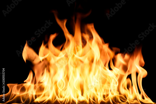 realistic burning fire flames line isolated on black background