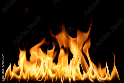 realistic burning fire flames line isolated on black background