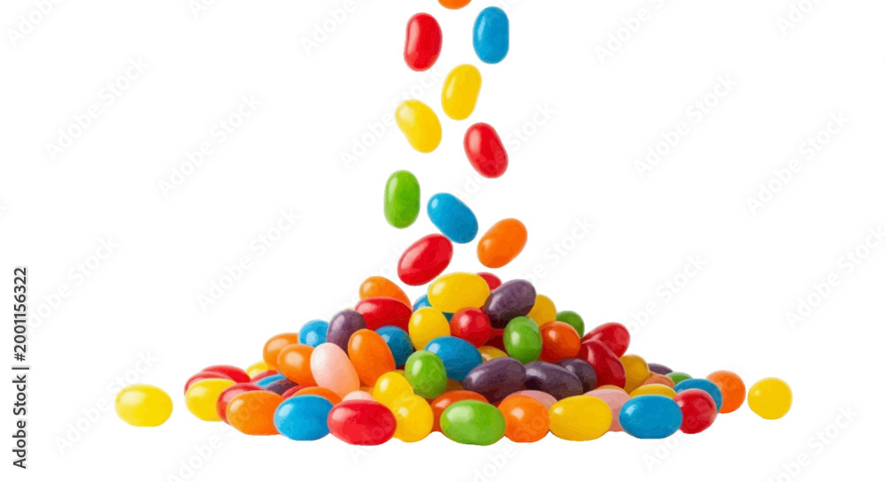 Obraz premium Vector illustration of colorful jelly beans falling onto a pile on a transparent background