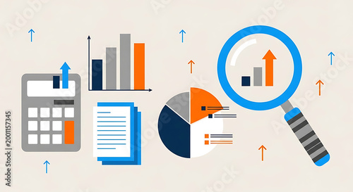 Business financial analysis concept with calculator charts and magnifying glass business analysis calculator magnifying accounting planning strategy investment corporate economics document