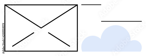 Digital communication, cloud storage, data exchange, online services, email messaging, information sharing. Minimalist envelope beside a cloud icon. Digital communication and cloud storage concept