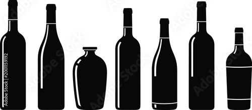 Black silhouette wine bottles and decanter set Vector