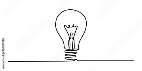 Simple continuous line drawing of a light bulb, representing an idea or inspiration