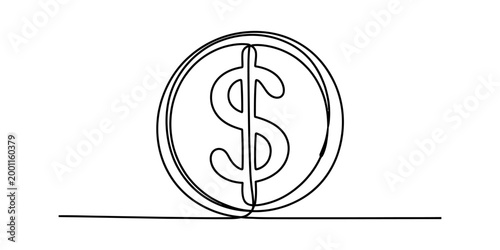 Simple line art dollar sign coin on a horizontal line, minimal illustration