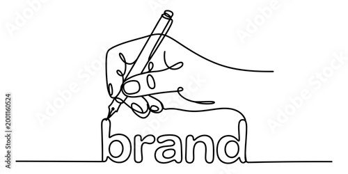 Hand drawing the word brand with a pen in continuous line style, creative concept Vector, illustration