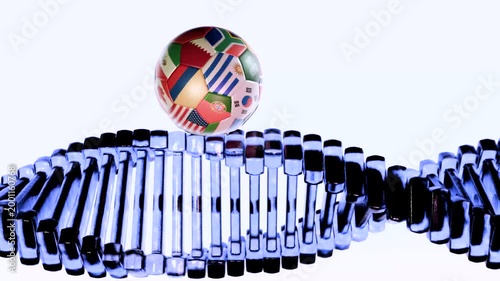 Soccer ball with flags rotating on blue DNA seamless 3D animation -  Royalty free 4K video