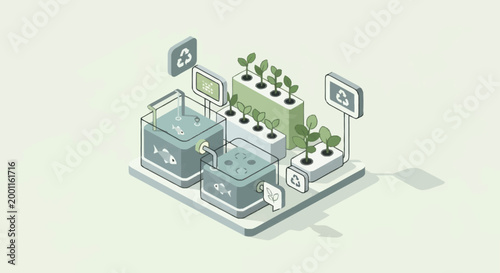 Isometric Hydroponic and Aquaponic System for Sustainable Agriculture.