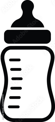 Milk bottle for baby with measurement scale and nipple cap icon design for infant nutrition clip art.