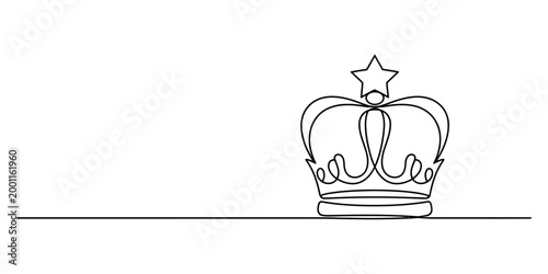 Simple continuous line drawing of a royal crown with a star on top, elegant symbol of power and monarchy.