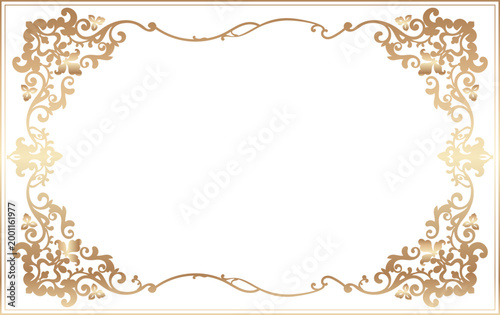 Gold rectangle frame art deco Thin golden floral Luxury shiny borders isolated flourish elements design for stylish headers wedding invitations card photo poster book cover copy space vector template