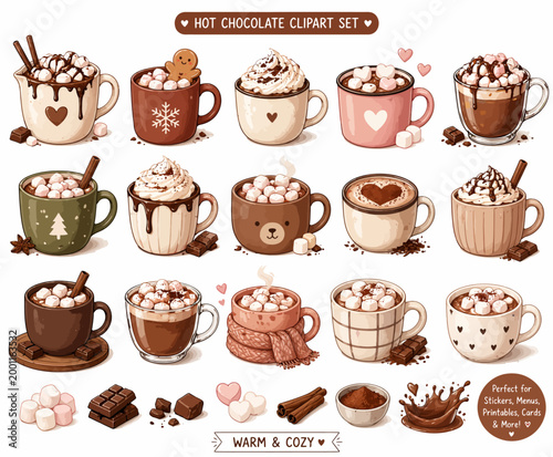 Cozy Hot Chocolate Clipart Bundle Sweet Winter Drinks and Marshmallow Treats