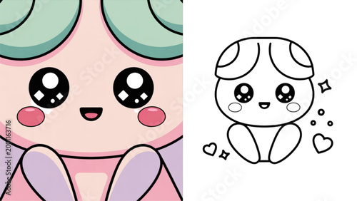 Cute cartoon girl and alien character