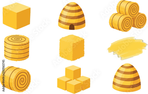 Flat design illustrations of honey and beehives Vector