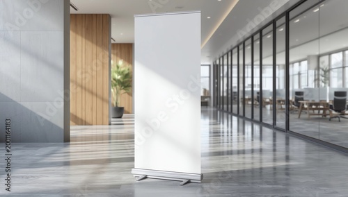 Modern office interior with empty billboard