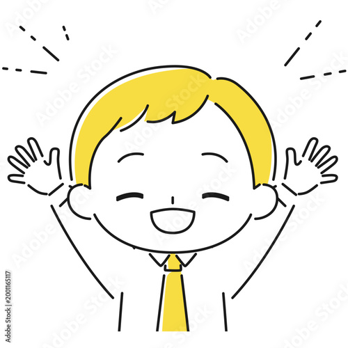 バンザイして喜ぶビジネスマンのバストアップアイコン