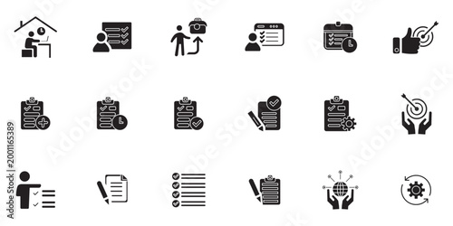 task icon set bundle. list, checklist, project, note, mission and more. simple solid vector