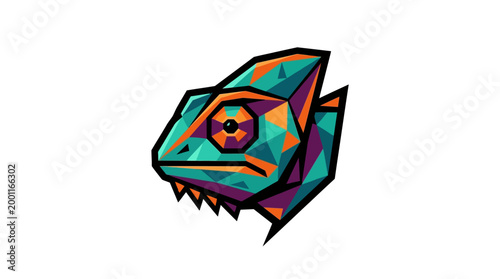 Geometric chameleon head illustration on white background vector design
