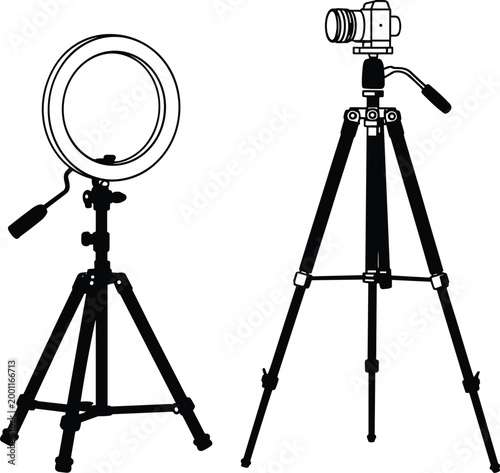 Ring light and camera on tripods photography videography