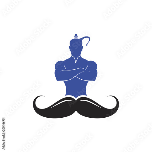 Blue Genie Silhouette With Large Black Mustache djinn