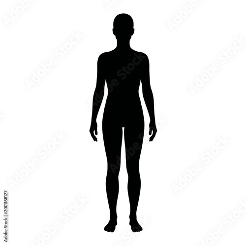 A full body silhouette of a person standing against a white background.