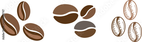 Coffee Bean Icon Set Vector Illustration Roasted Beans Collection in Flat and Line Style.