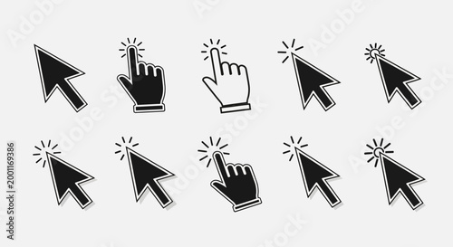 Computer mouse cursor icons pointing.
