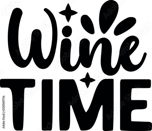 Stylized "wine time" lettering graphic for relaxation and leisure concept