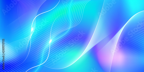 Vibrant neon blue cyan abstract technology wave background with glowing white lines, futuristic digital gradient design for banner and presentation