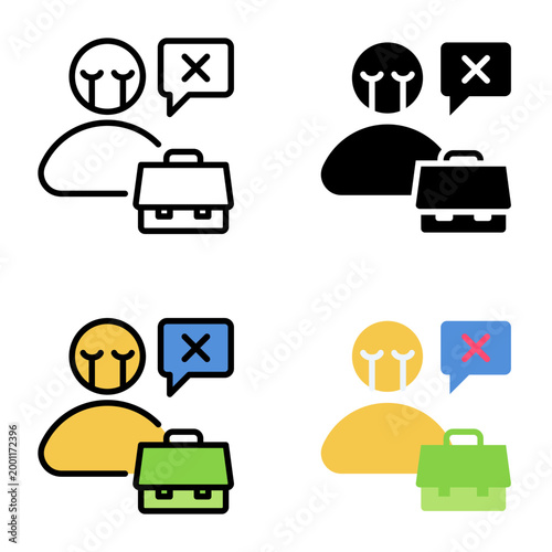 Unemployment icon collection of various styles for design branding, print and digital media