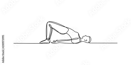 Continuous line drawing of a woman doing a bridge pose in yoga Vector, illustration