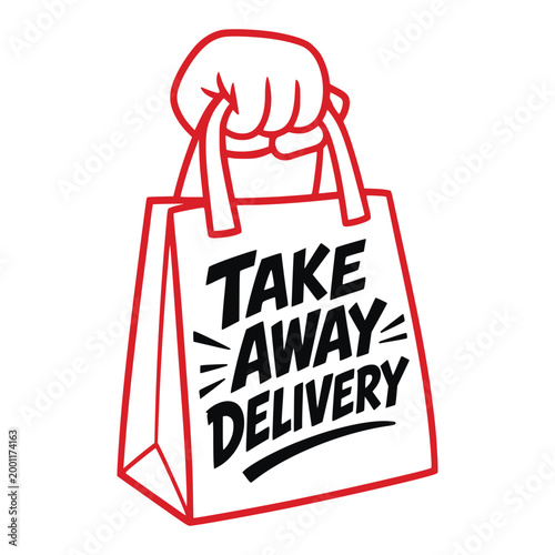 Take Away Delivery Shopping Bag Hand Drawn Illustration