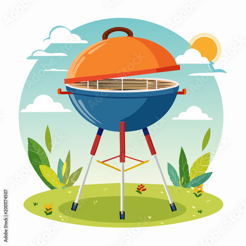 バーベキューグリルのシンプルでフラットなベクターイラスト