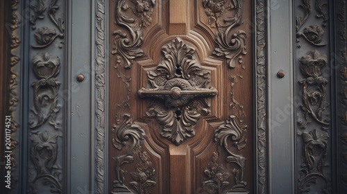 A photo of decorative details on a historic building door
