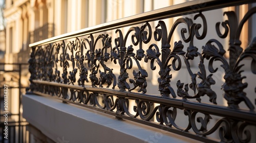 A photo of delicate wrought iron balcony railing.