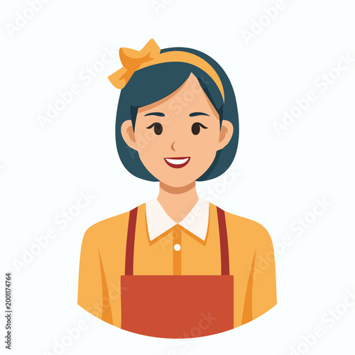 Smiling Woman Wearing Apron and Headband
