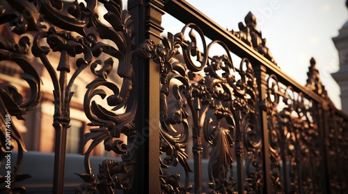 A photo of detailed iron gate with vintage design.